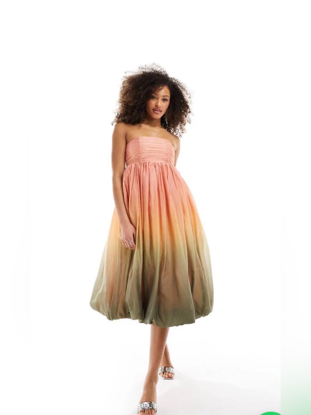 & Other Stories Strapless Ombre Pink to Olive Green Ball Gown Midi Dress
